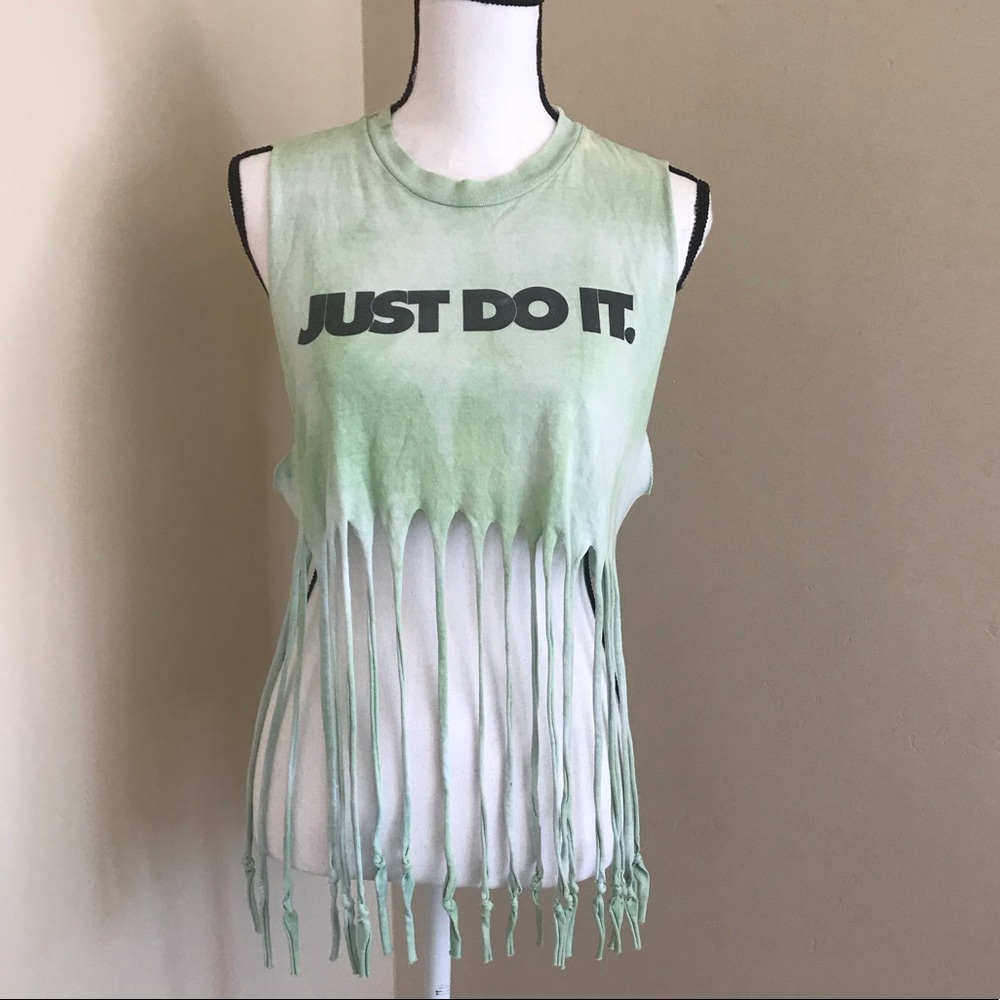 Just Do It Spell Out Tie Dye Tank Top Shirt Fringe